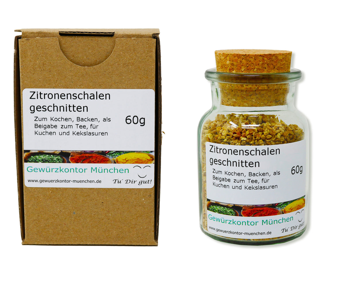 Zitronenschalen geschnitten 60g Glas Karton