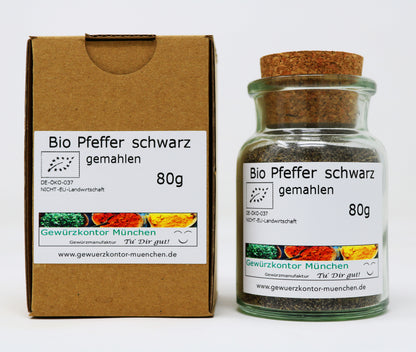 Bio Pfeffer schwarz gemahlen 80g glas karton